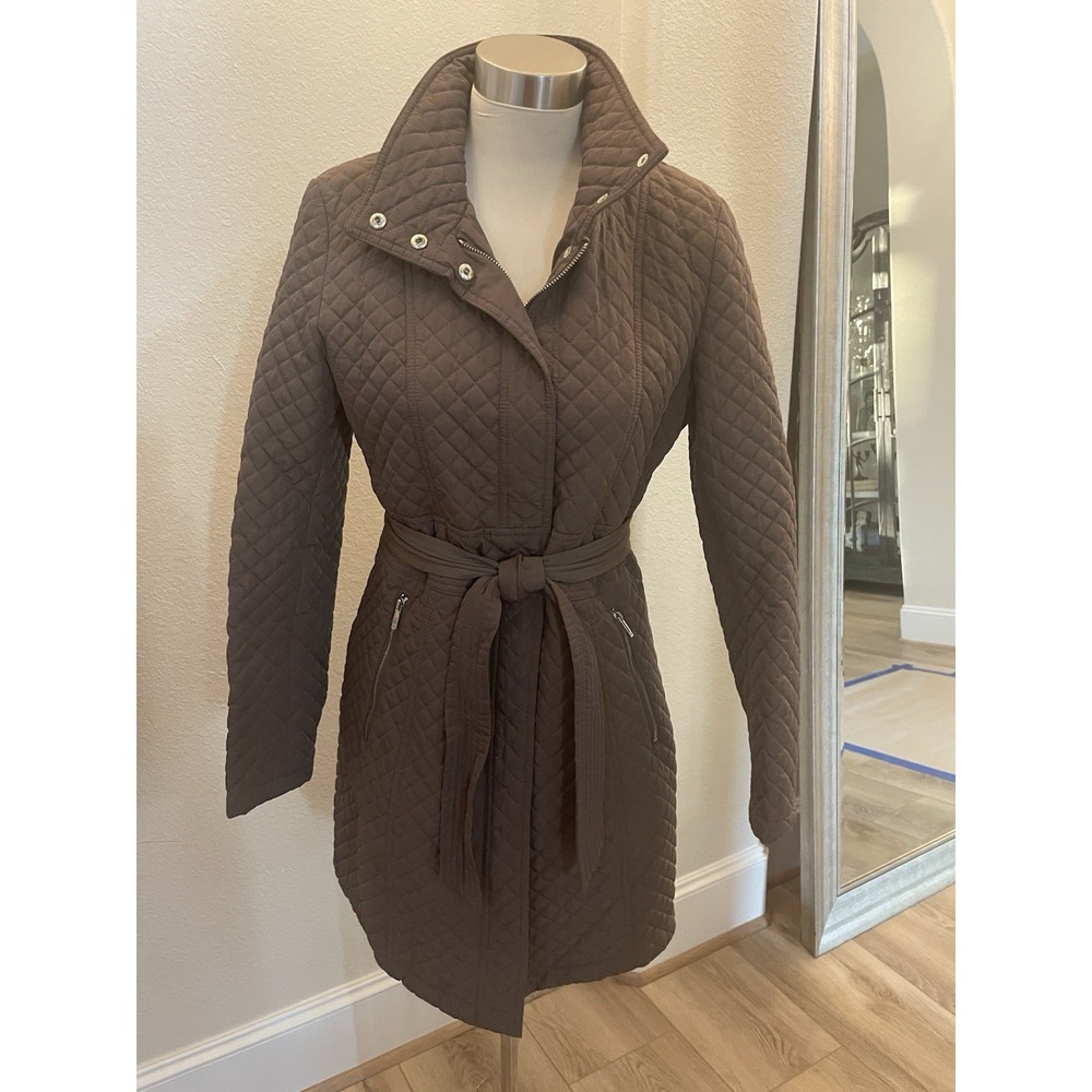 Ivanka Trump Water Resistant Brown Quilted Zip Front Trench Coat Size S‎